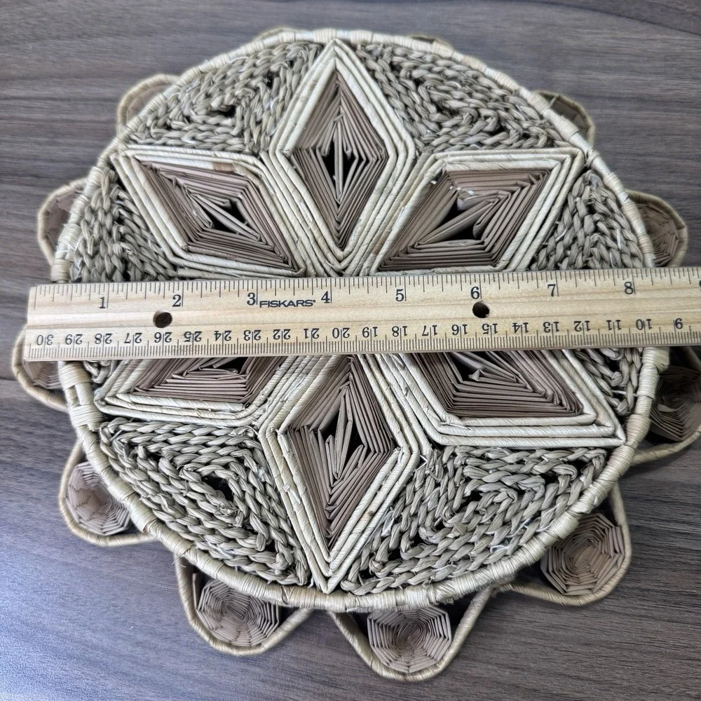 2 Vintage Boho Chic Jute Rattan‎ Woven Gallery Wall Hanging Trivets Baskets MCM